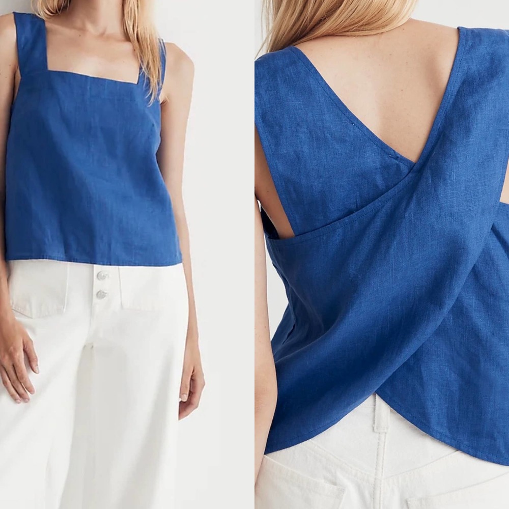 MADEWELL 100% Linen Blue Cross-Back Sleeveless Top size 4